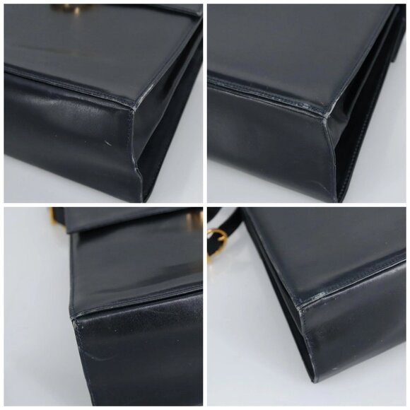 Salvatore Ferragamo Gancini Hand Bag Leather 2way Navy Gold - Picture 16 of 16